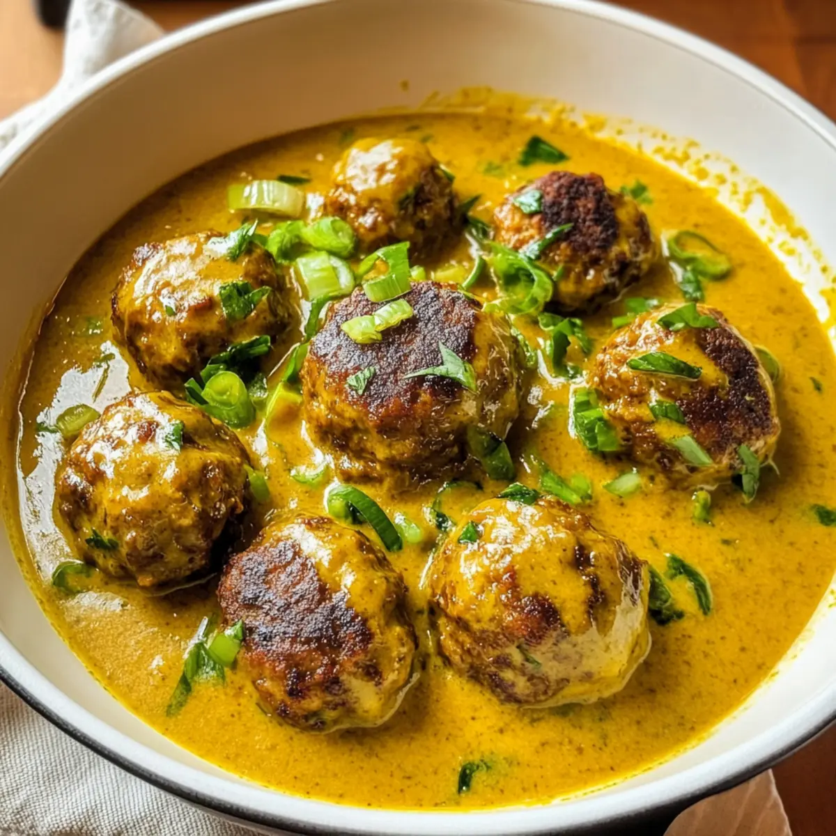 Jerk-Fleischbällchen in Kokosnuss-Currysauce genießen