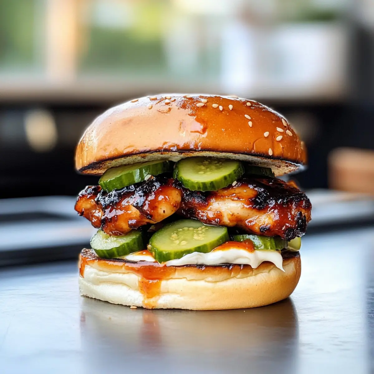 Koreanisches BBQ gegrilltes Hähnchen-Sandwich geniessen