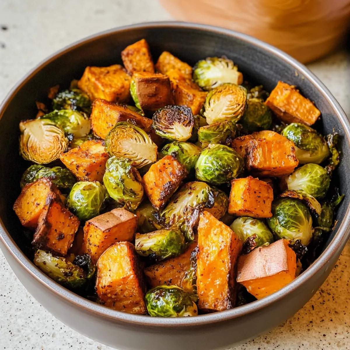 Gerösteter Rosenkohl und Süßkartoffeln für den Herbst