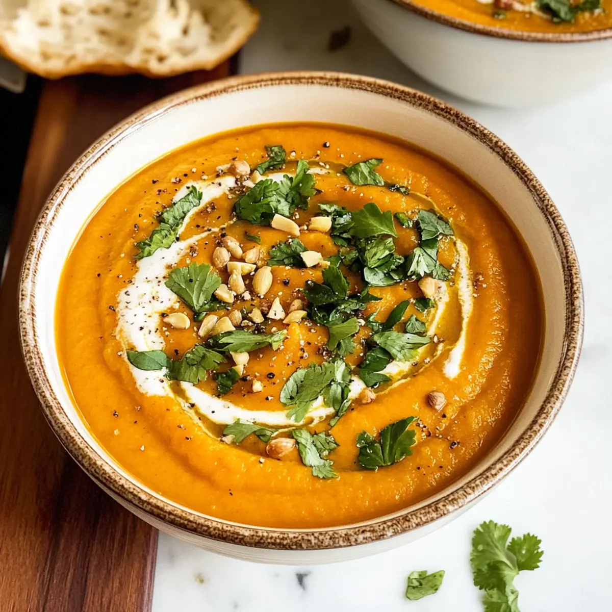 Geröstete Butternut-Kürbis-Karotten- und Ingwersuppe genießen