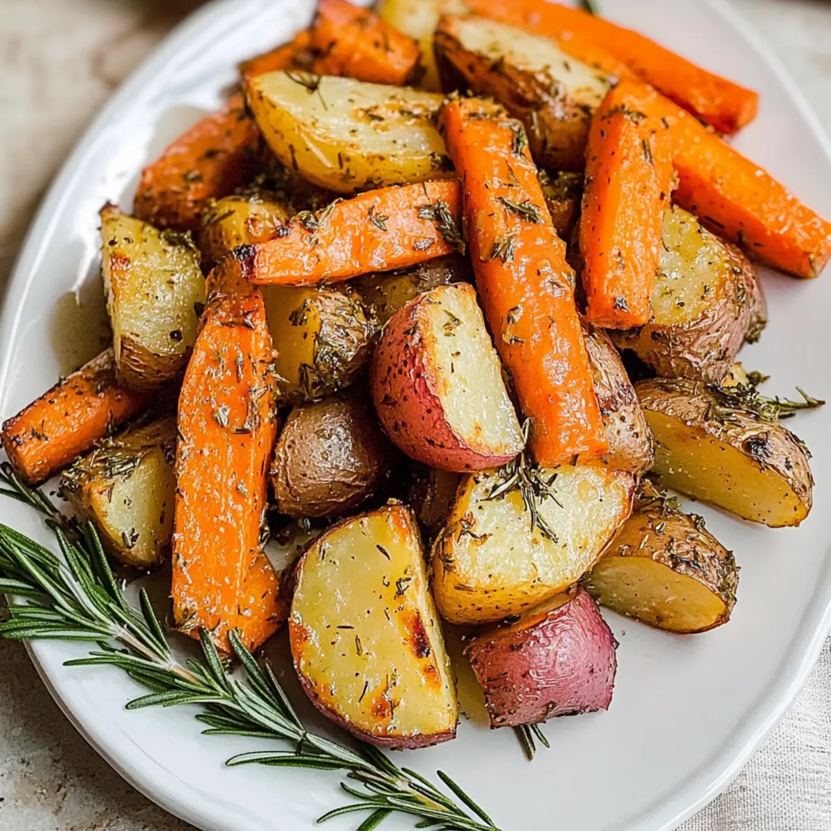 Rosmarin geröstete Karotten und rote Kartoffeln perfekt