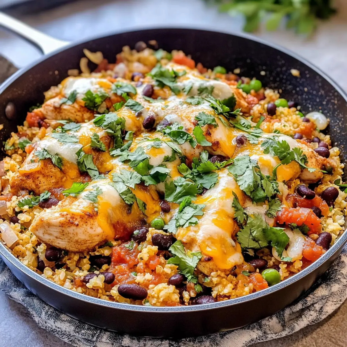 Salsa-Hühnchen und Blumenkohlreis-Pfanne schnell gemacht