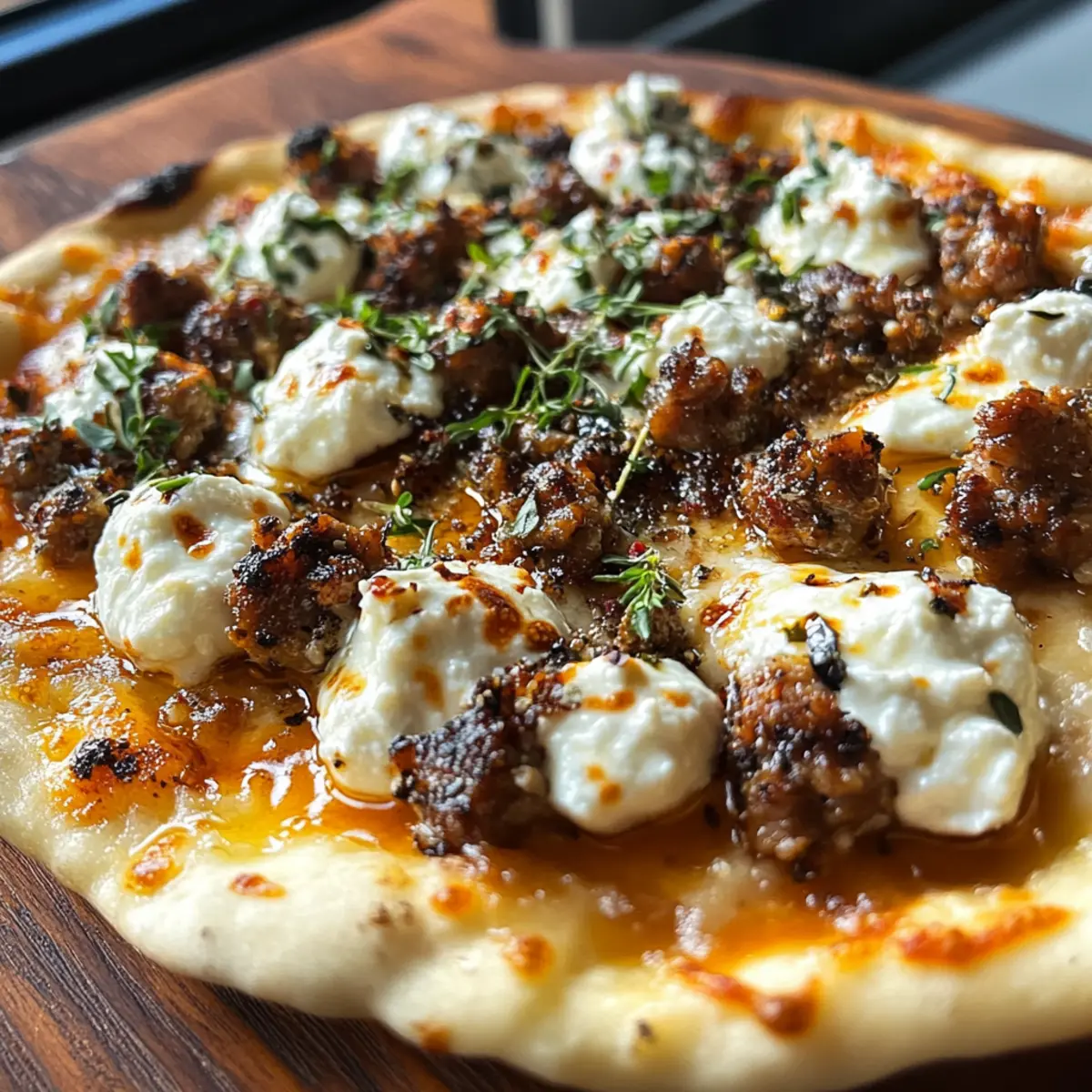 Wurst Ricotta Honig Heiße Pizza für den Wow-Effekt