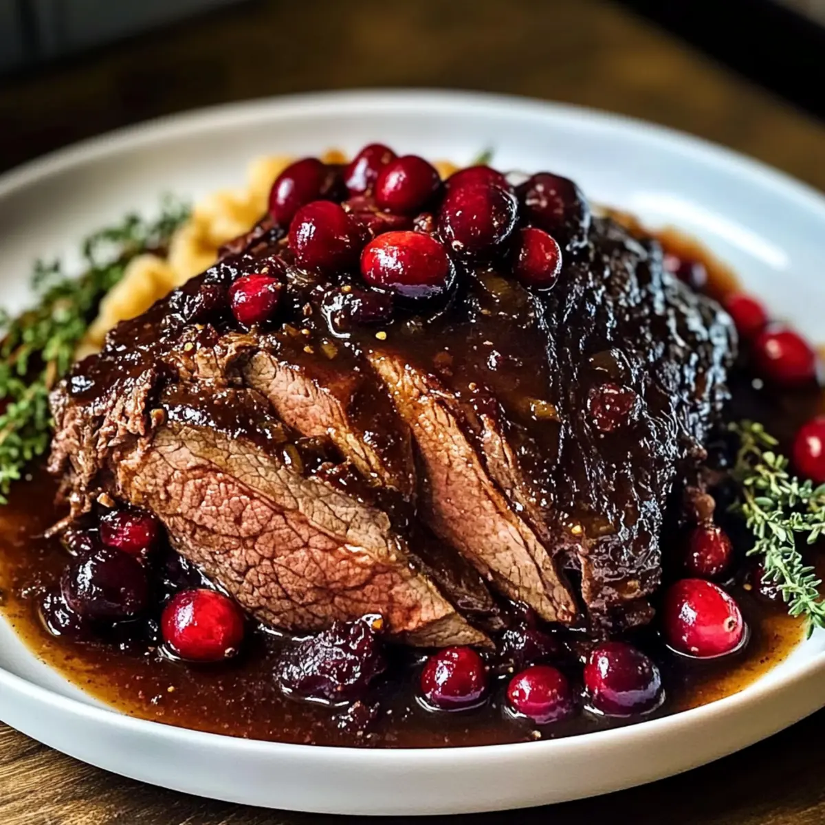 Langsam geschmortes Rindfleisch mit Cranberry-Balsamico-Glasur für Herzliche Feiertage