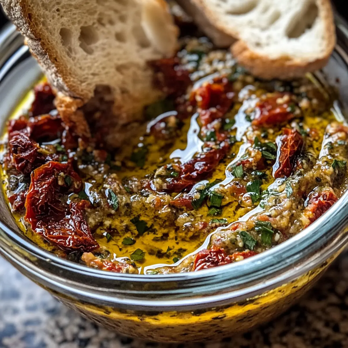 Sonnengetrocknete Tomaten Olivenöl Brot Dip Rezept