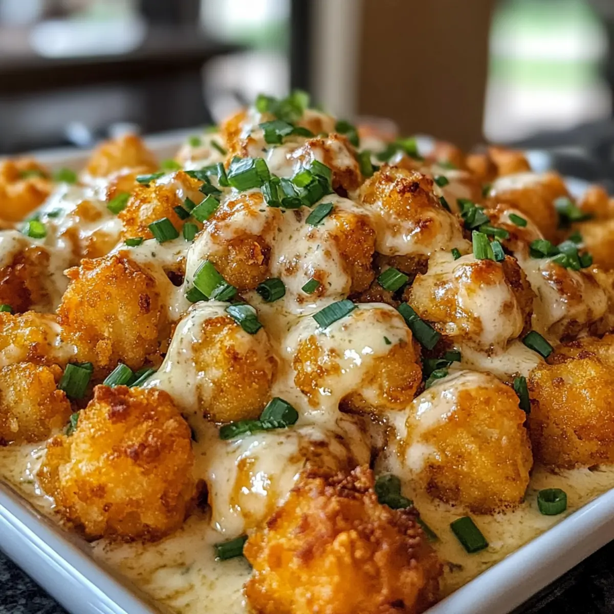 Cheddar Ranch Hähnchen Tater Tot Auflauf genießen