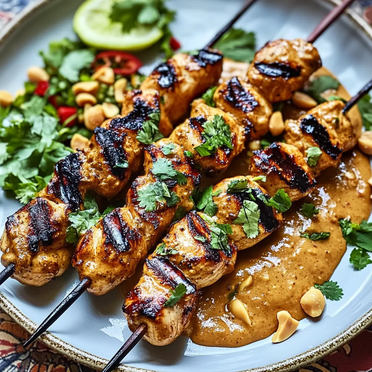 Hähnchen-Satay mit Erdnusssauce perfekt gegrillt