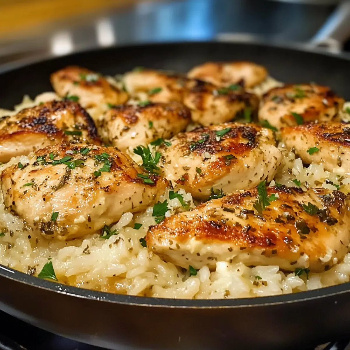 Hühnchen Scampi mit Knoblauch Parmesan Reis für die Familie