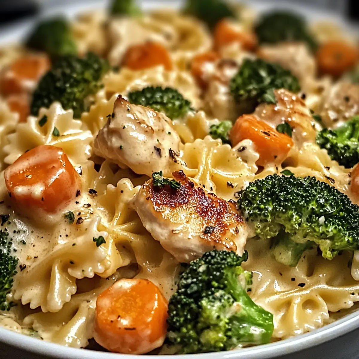 Cremige Cheddar- und Havarti-Hähnchen-Farfalle genießen