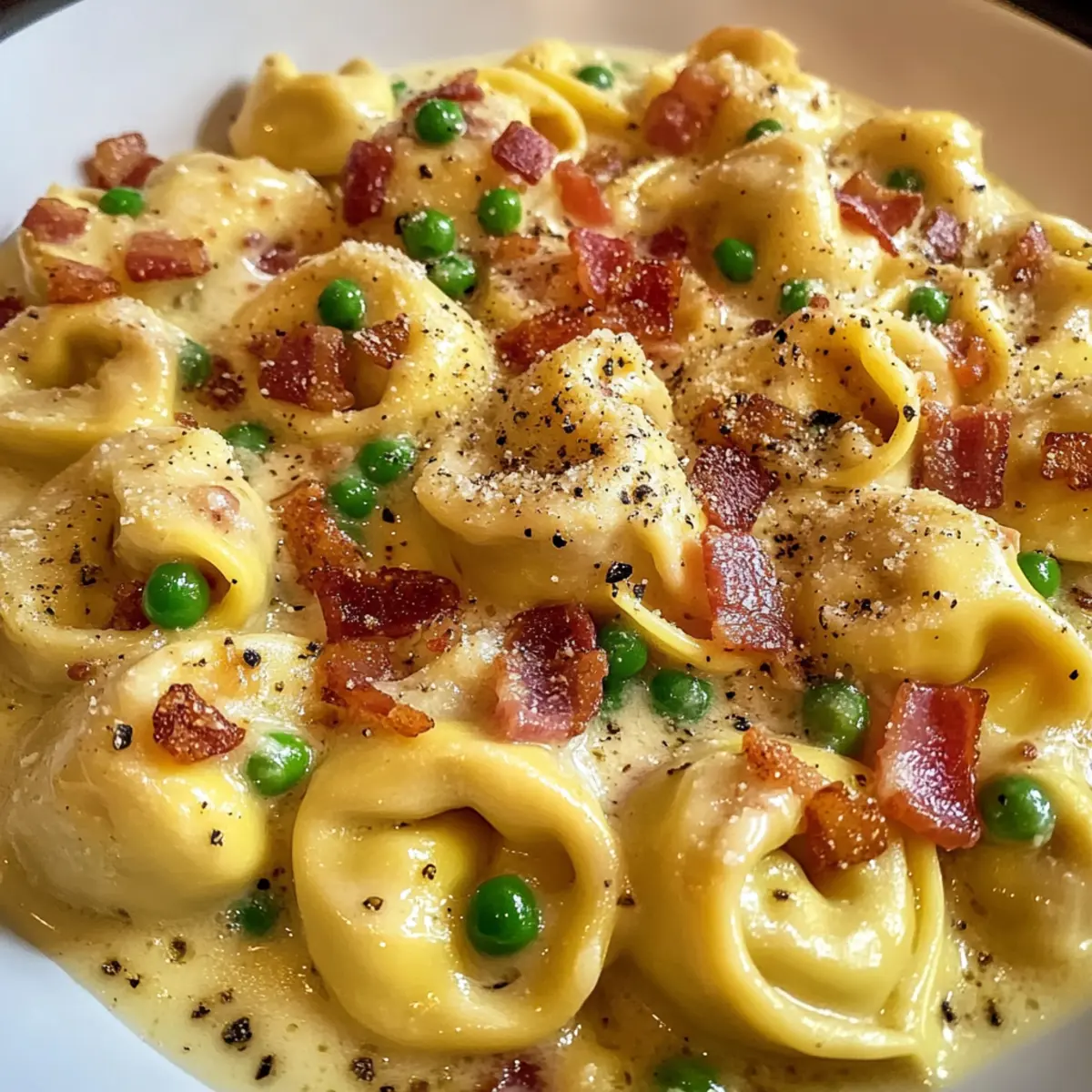 Cremige italienische Tortellini Carbonara einfach zubereiten