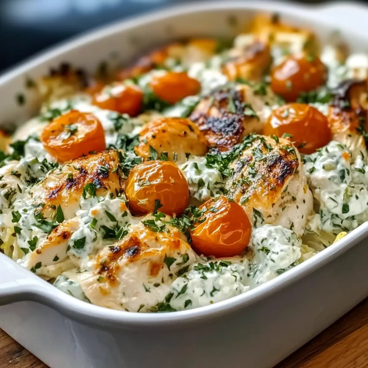 Dump-und-Bake Hähnchen Tzatziki Auflauf für Eilige
