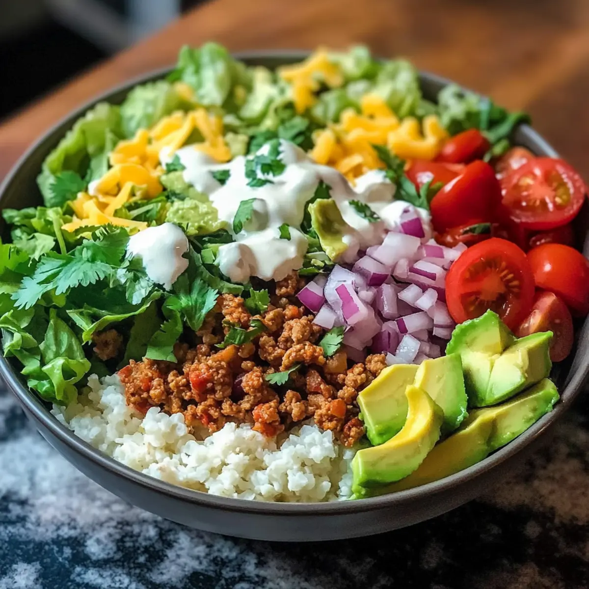 Einfache niedrige Kohlenhydrate Burrito Bowl für jeden Geschmack
