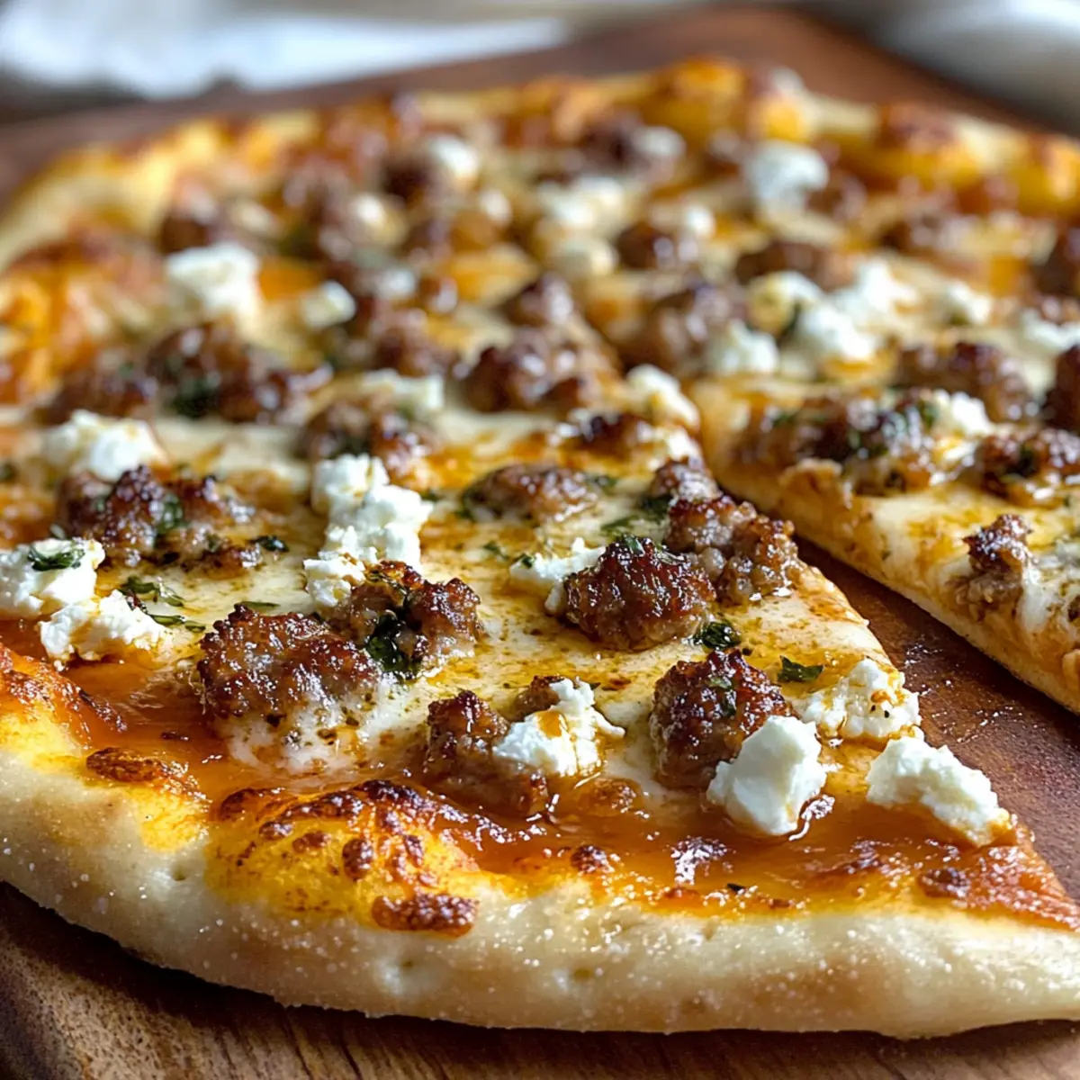 Heiße Wurst Feta Honig Pizza für Genießer
