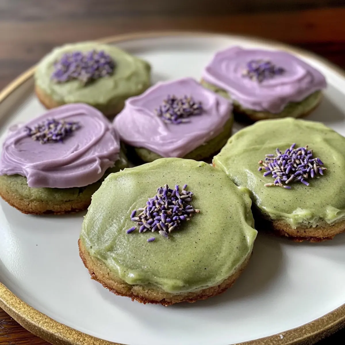 Matcha-Zuckerkekse mit zartem Lavendelfrosting