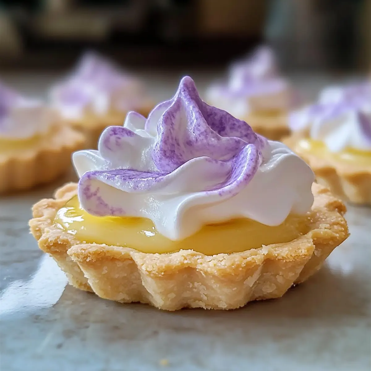 Mini Zitrone Tarte mit Flieder Baiser für den Frühling