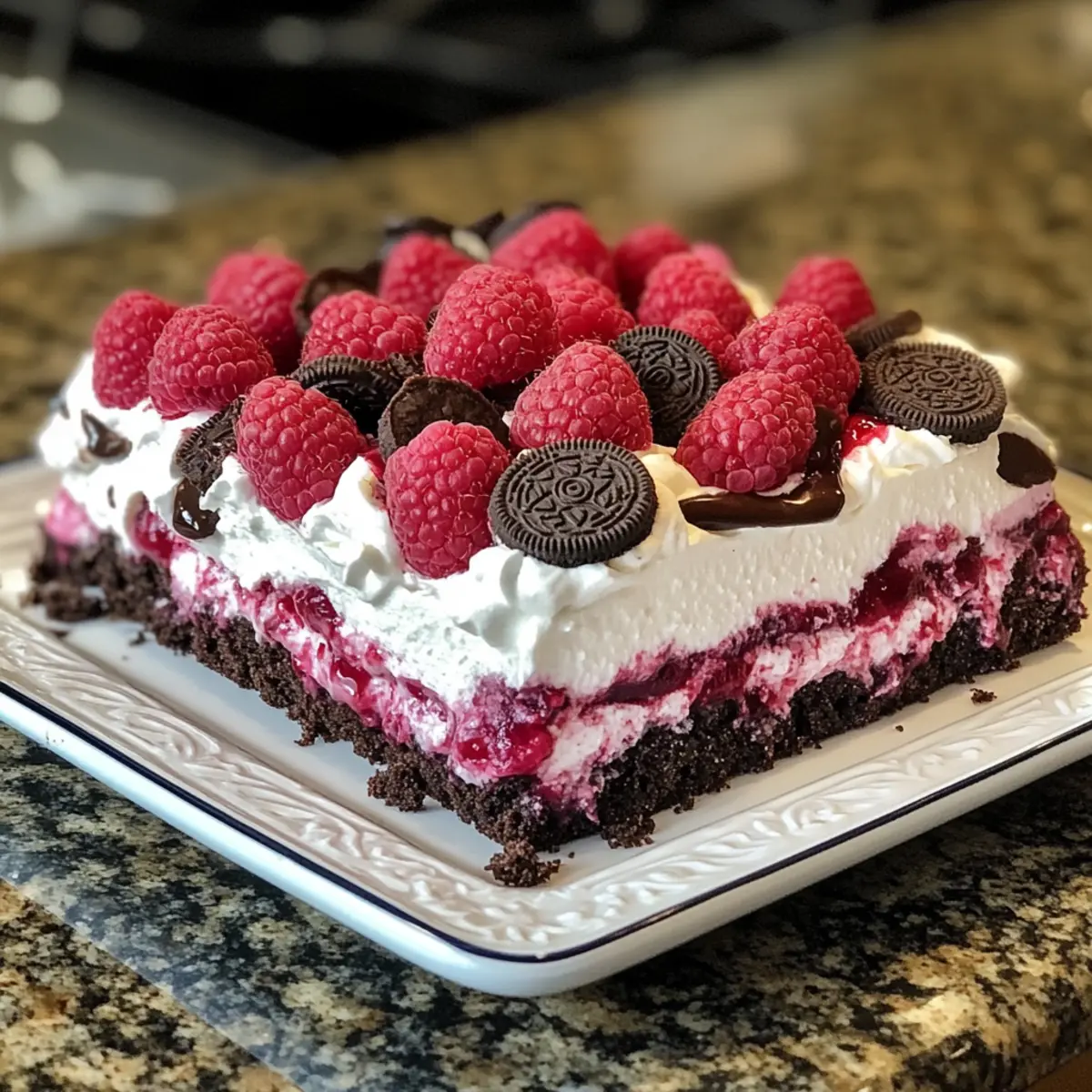 Himbeer-Schokoladen-Lasagne-Dessert für einen glücklichen Gaumen