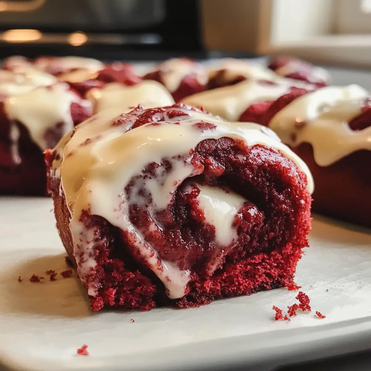 Rote Samt Zimtschnecken mit Frischkäseglasur