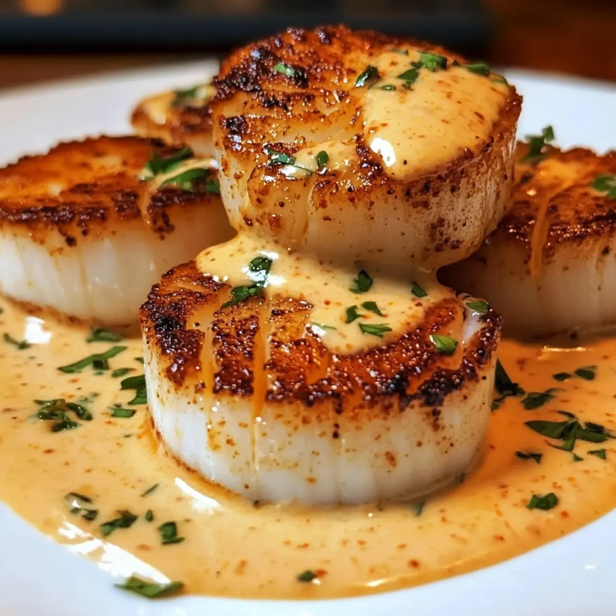 Gebratene Jakobsmuscheln mit würziger Cajun-Cremesauce