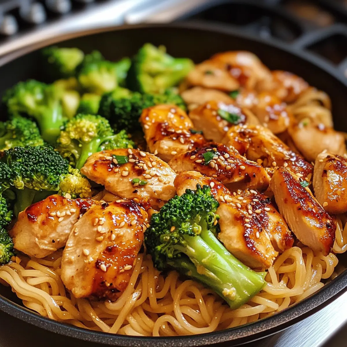 Scharfes Knoblauch-Hühnchen und Brokkoli-Nudelschalen