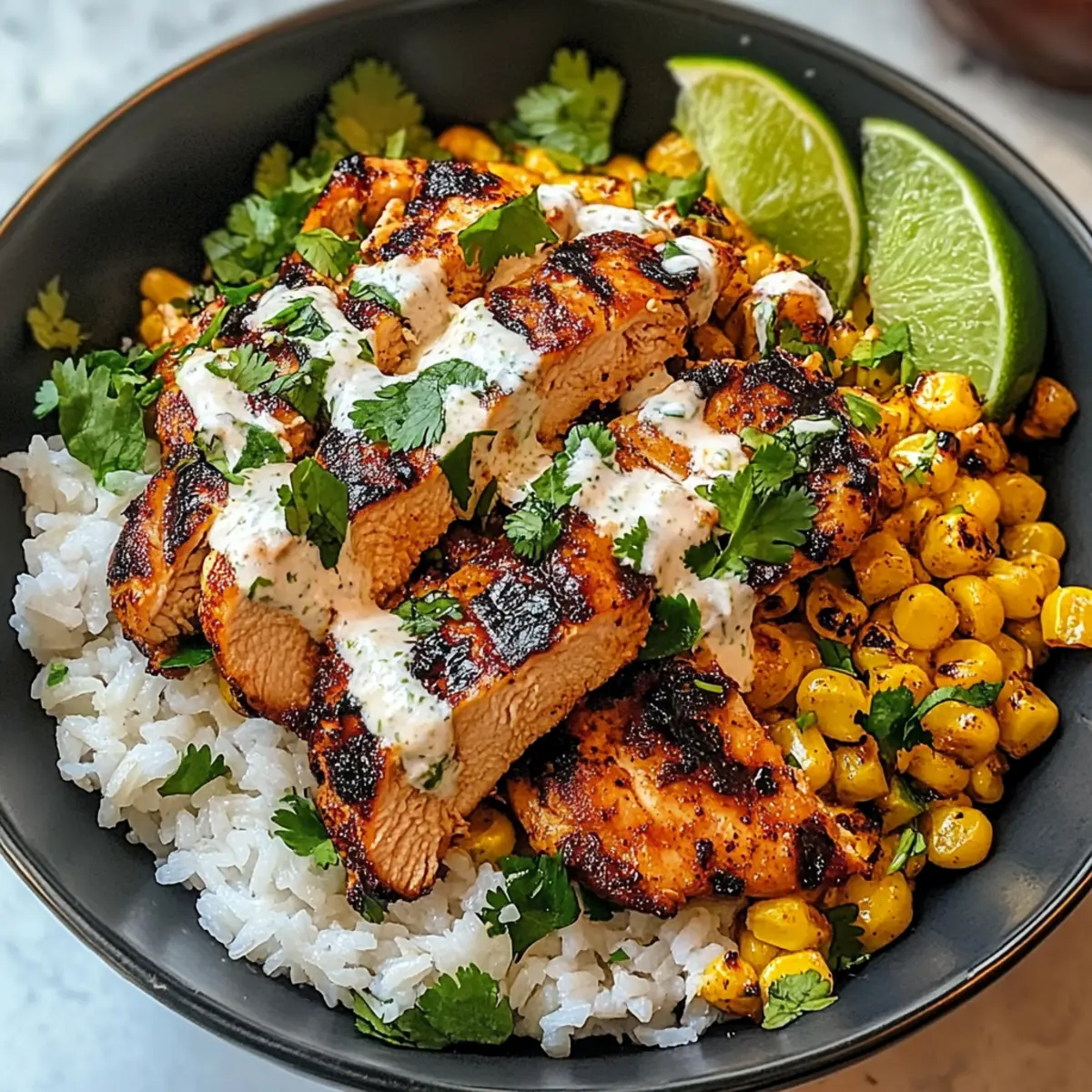 Straßenmais-Hühnchen-Reis-Schüssel leicht gemacht