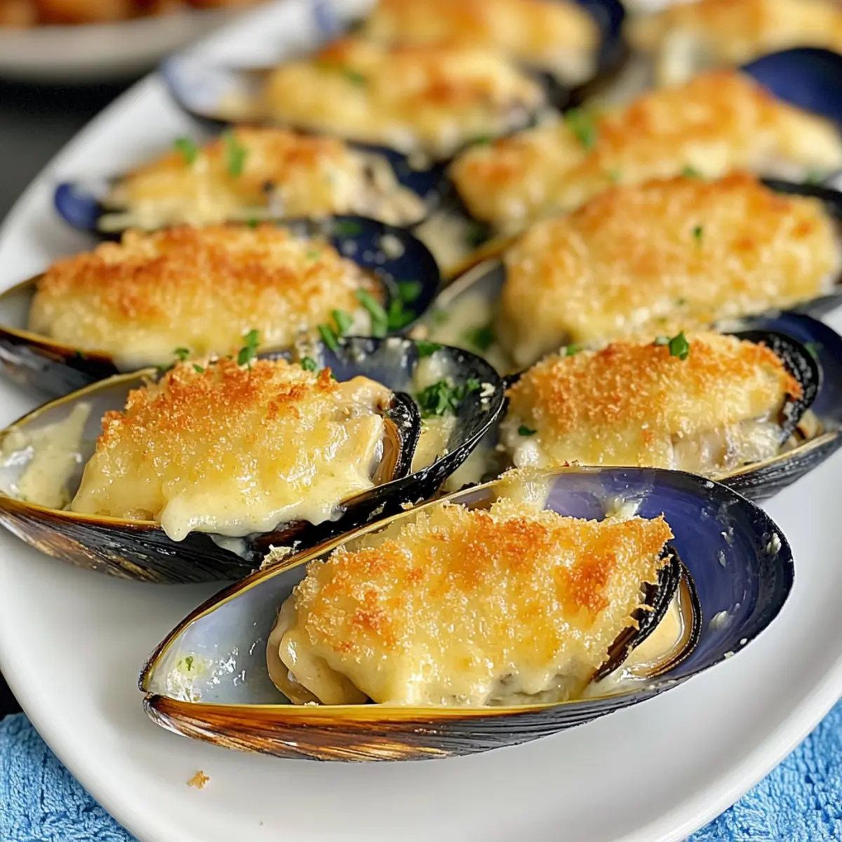 Gefüllte gebackene Muscheln mit Knoblauch-Béchamel