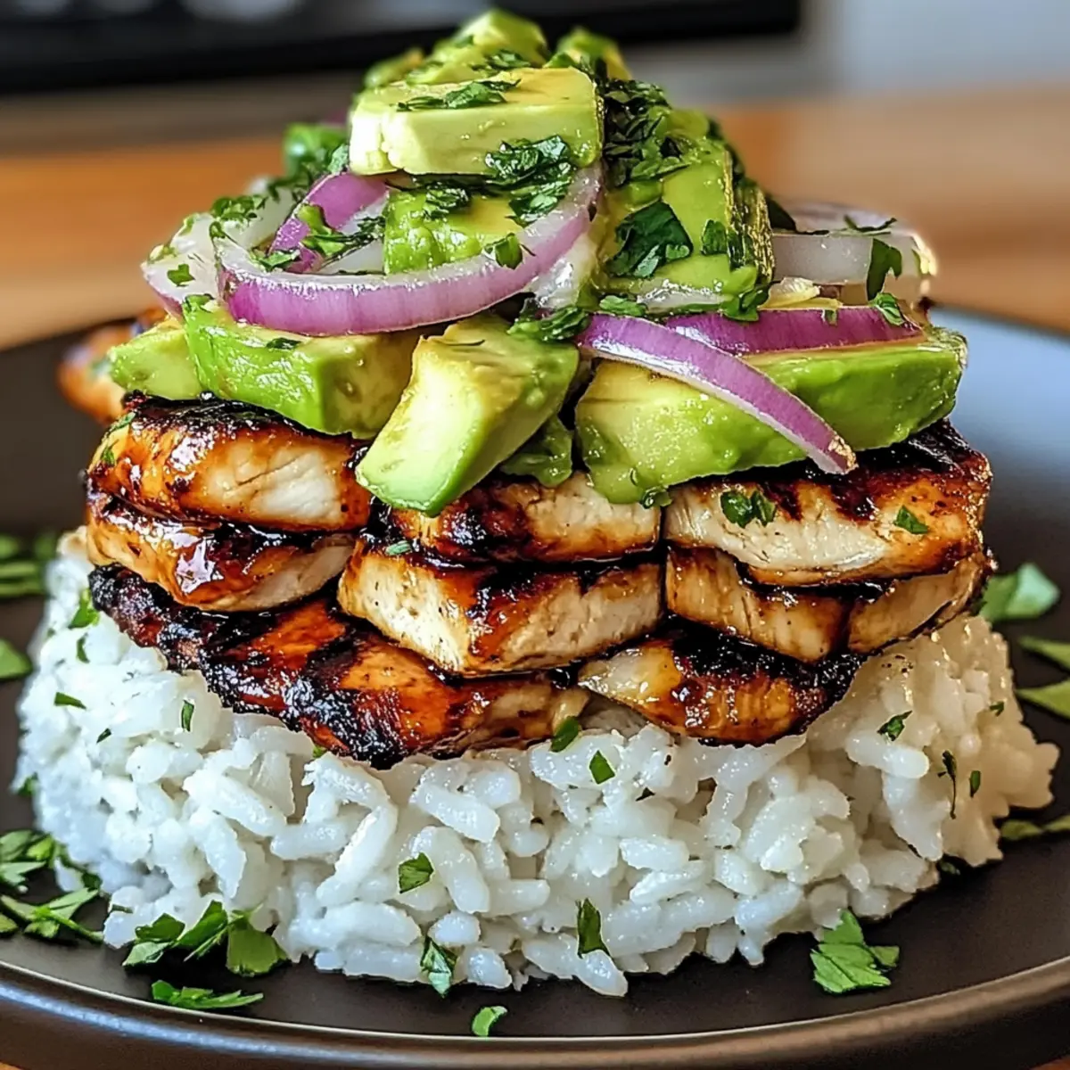 Säuerlicher Honig-Limetten-Hühnchen und Avocado-Reis genießen
