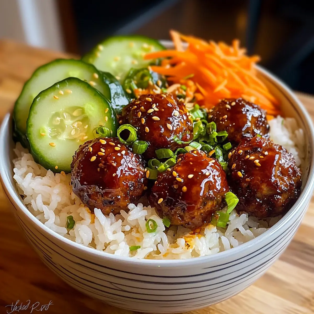 BBQ Fleischbällchen Reis Bowls für schnelles Essen