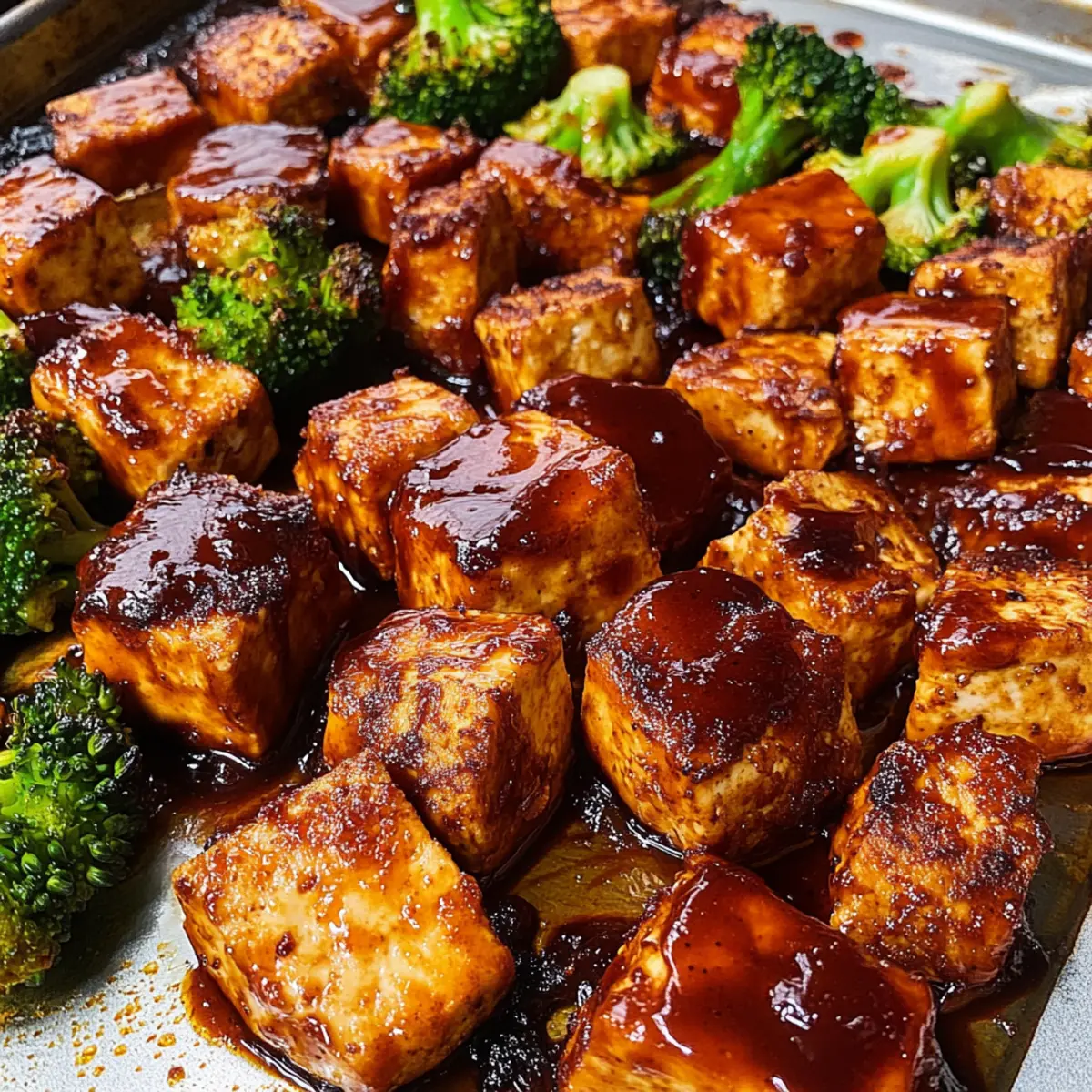 BBQ Blechpfannen-Tofu mit Süßkartoffeln und Brokkoli