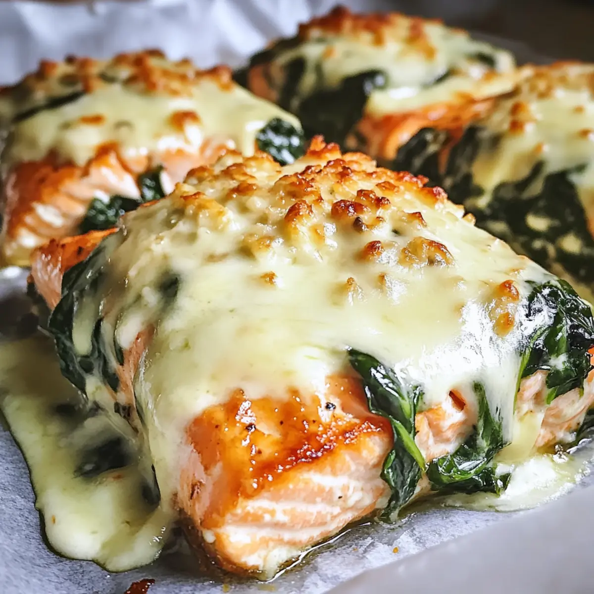 Gebratener Lachs mit Spinat und Mozzarella-Glück