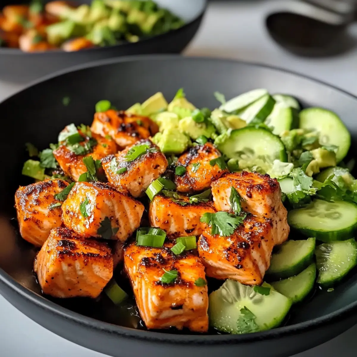 Schneller Bang Bang Lachs mit Avocado-Salat