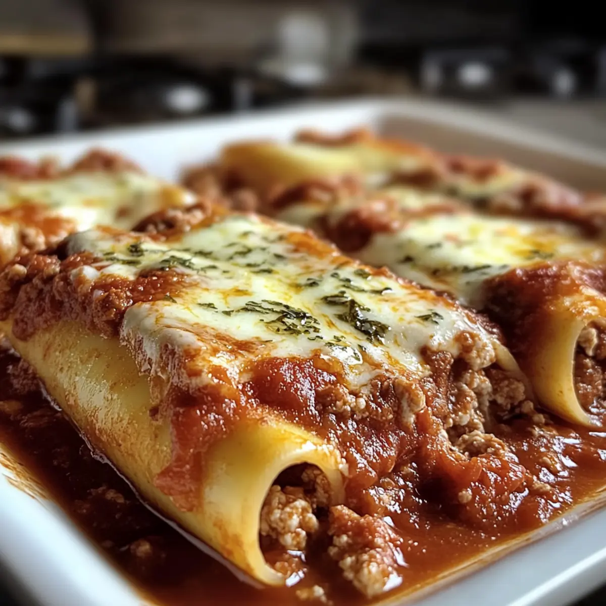 Käsegefüllte Manicotti mit aromatischer Fleischsauce
