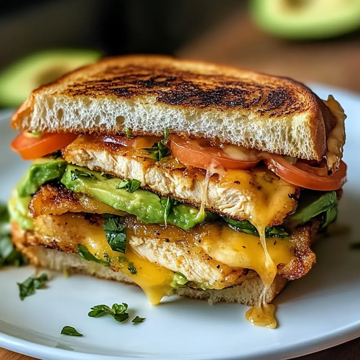 Hühnchen-Avocado-Schmelz-Sandwich für jeden Tag