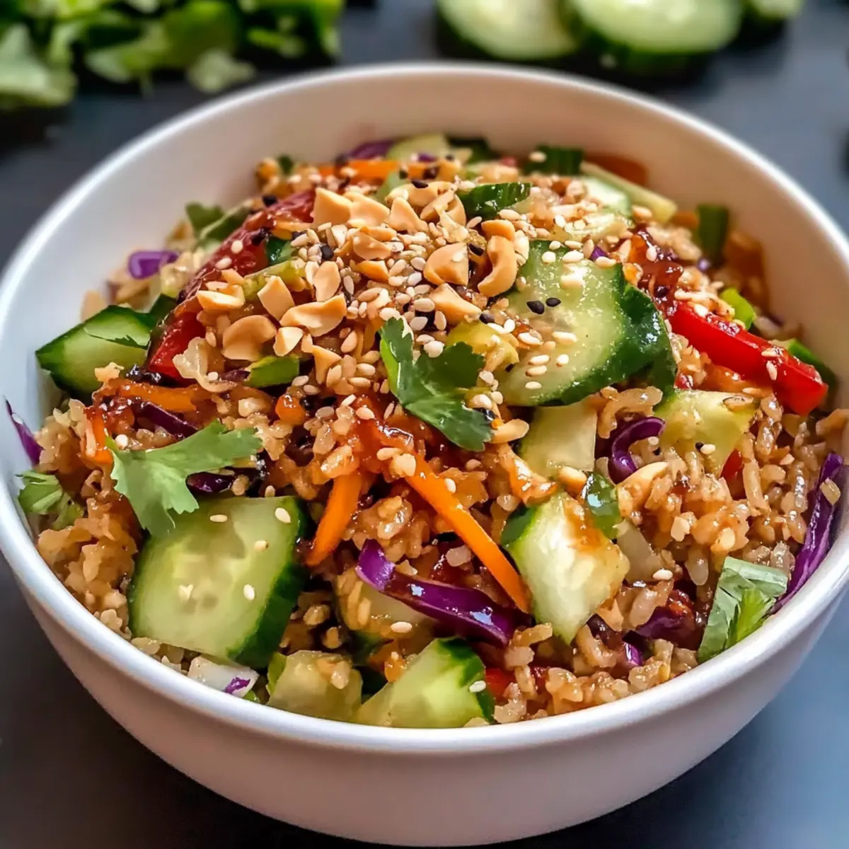 Knuspriger Reis-Salat mit Erdnuss-Sesam-Dressing