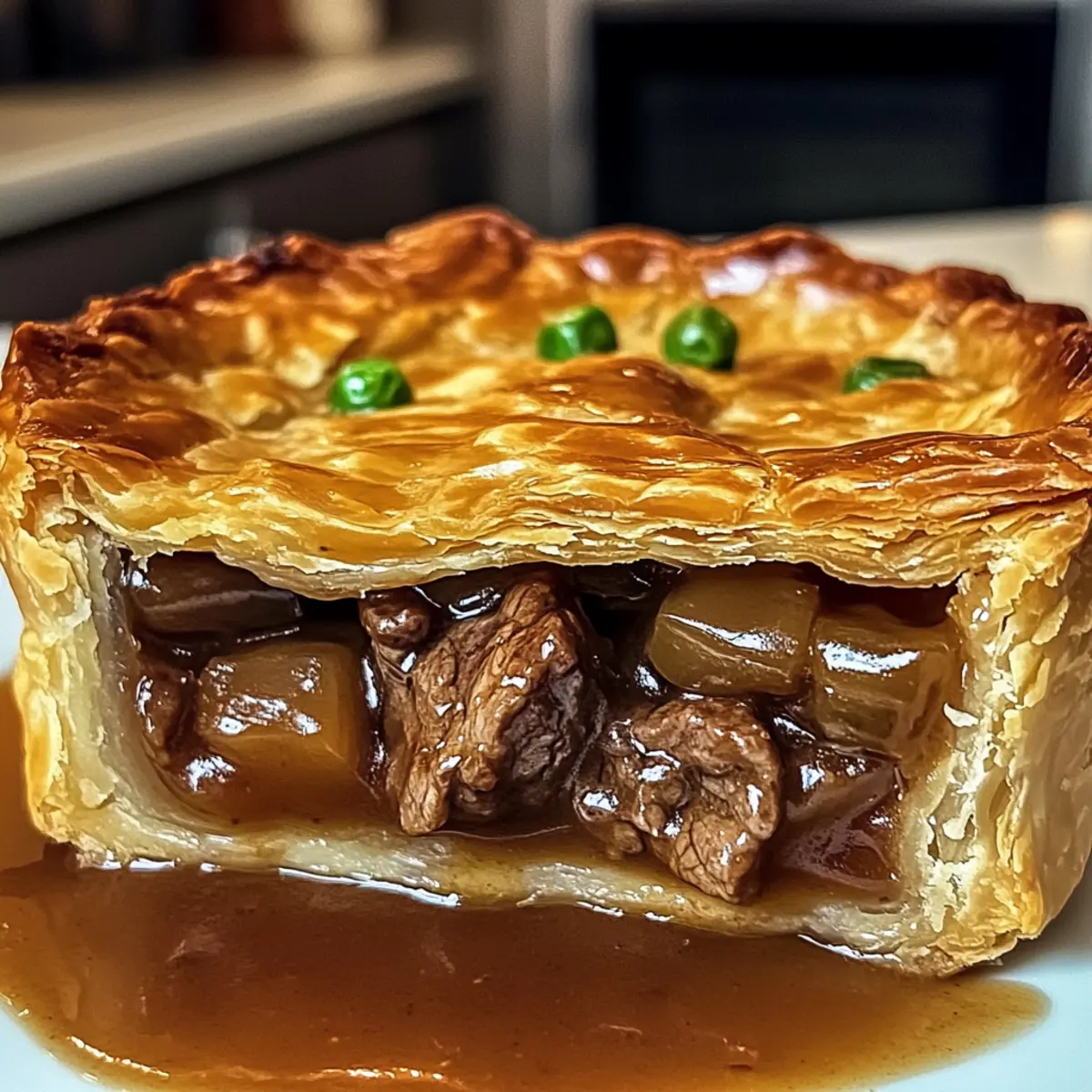 Hausgemachte Steak- und Guinness-Pastete genießen