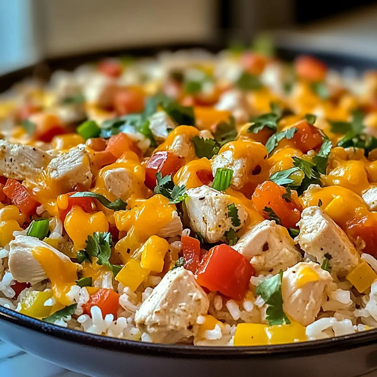 Ein-Topf Käse Southwestern Hähnchen & Reis Genuss