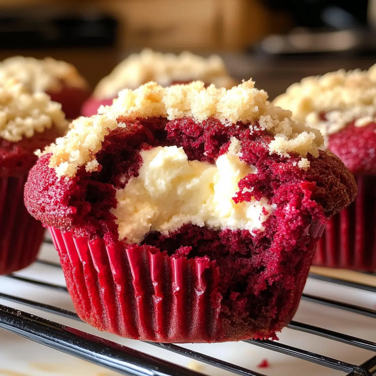 Rote Samtmuffins mit Frischkäsefüllung zum Verlieben
