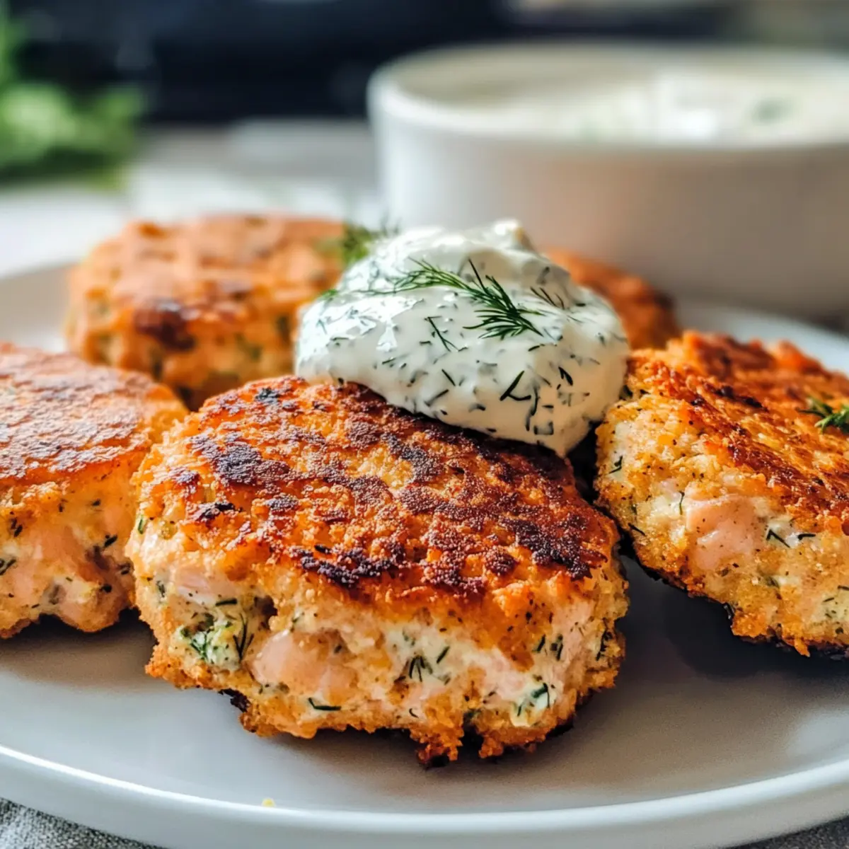 Lachsbratlinge mit würziger Dill-Knoblauch-Dip genießen