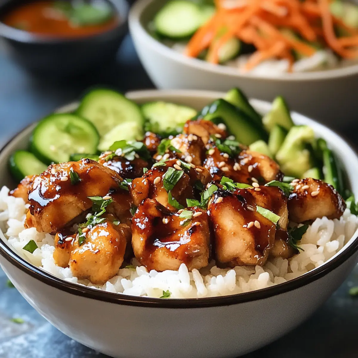 Klebrige Hähnchenreis-Schalen mit scharfer Mayo
