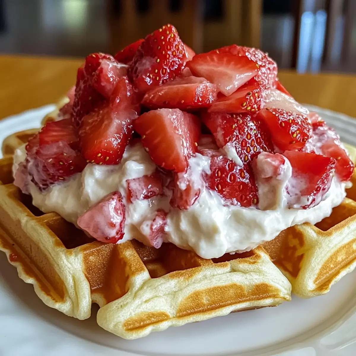 Erdbeer-Käsekuchen gefüllte Waffeln für den Frühstücksgenuss