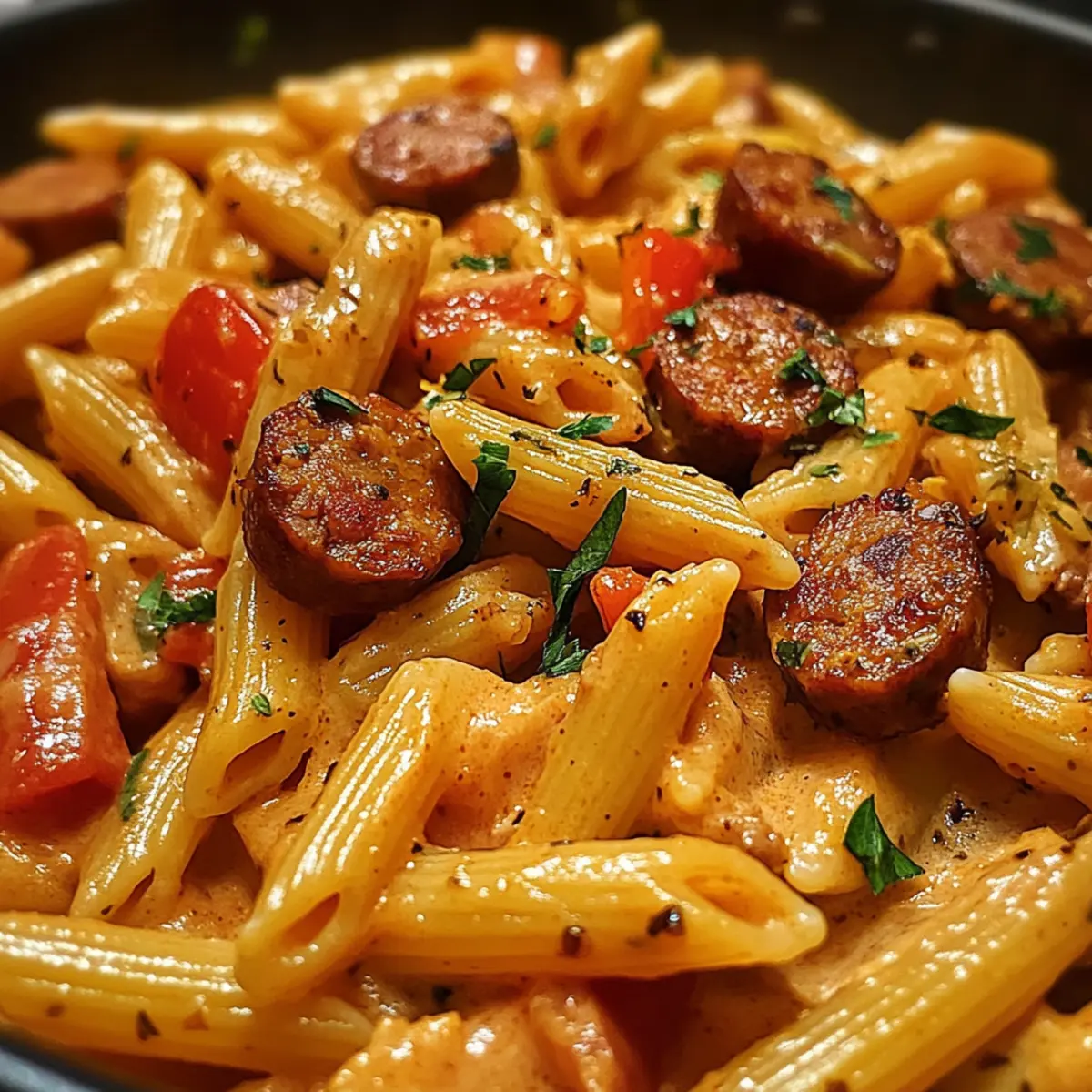 Cremige würzige Cajun-Wurst-Nudeln im Nu zubereiten