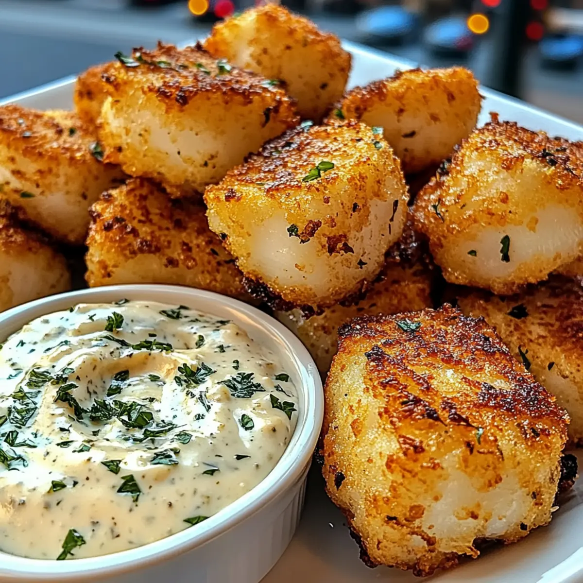 Krosse Knoblauch-Kabeljau-Bissen für Feinschmecker