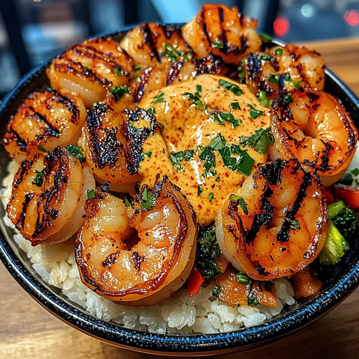 Gegrillte Garnelen-Reis-Schalen mit Limetten-Dip