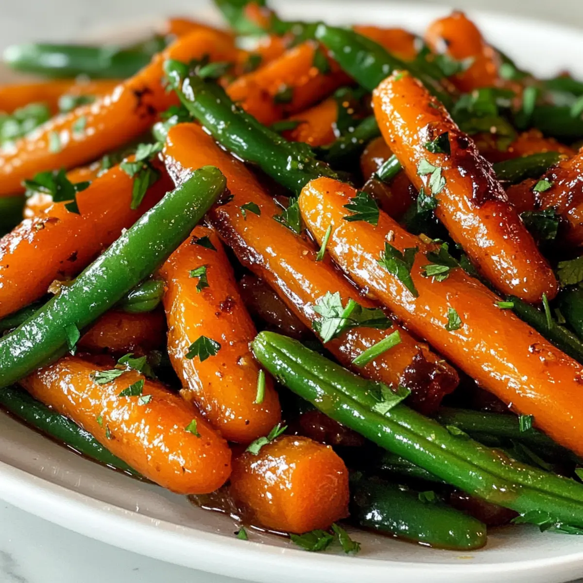 Honigglasiertes Karotten und grüne Bohnen genießen