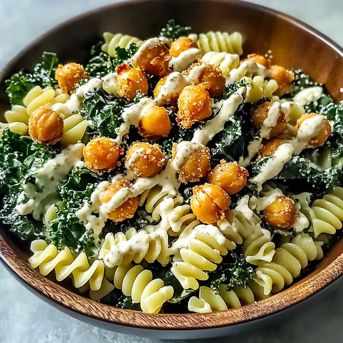 Kale Caesar Pasta Salat für ein schnelles Abendessen