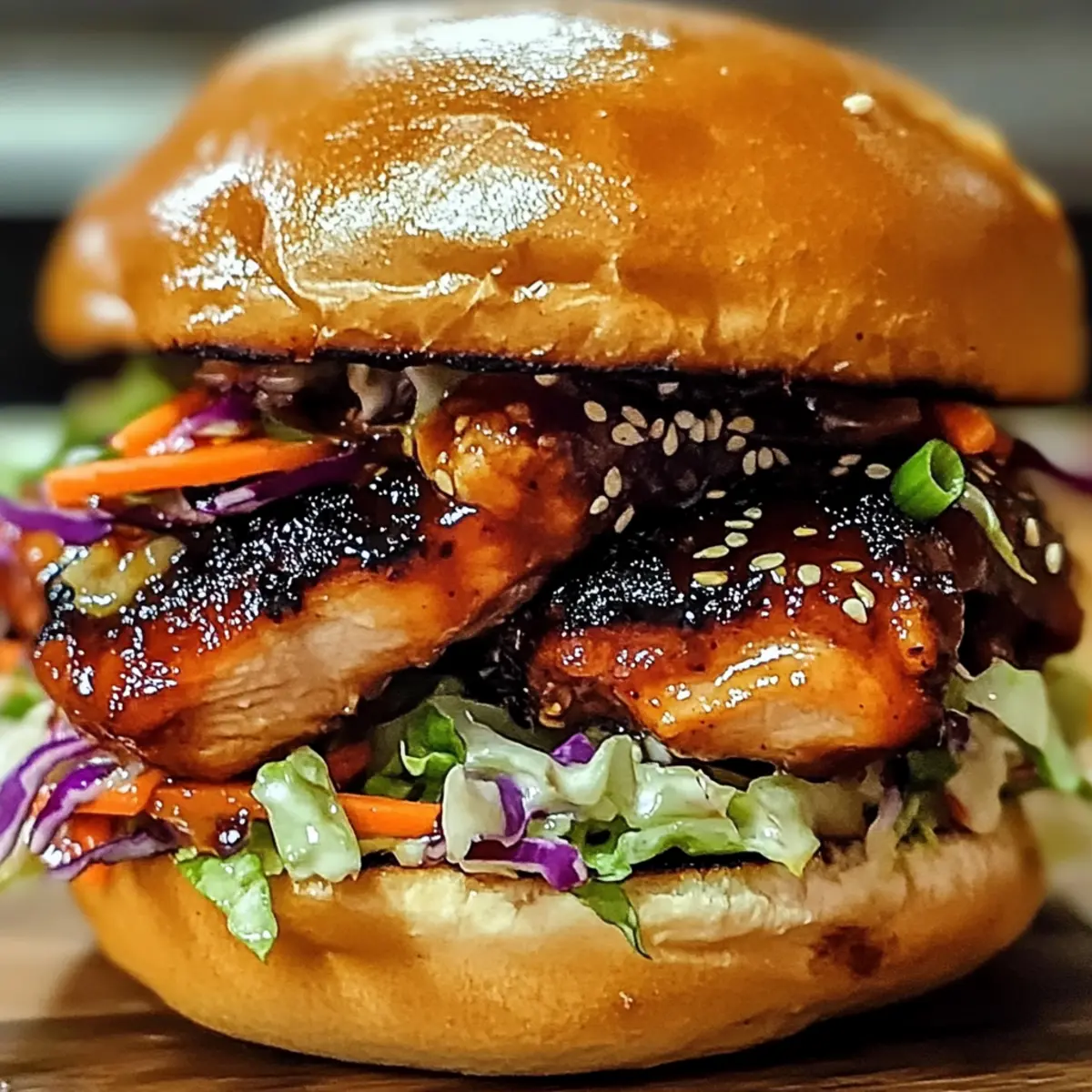Koreanisches BBQ Hähnchen Sandwich mit knackigem Slaw