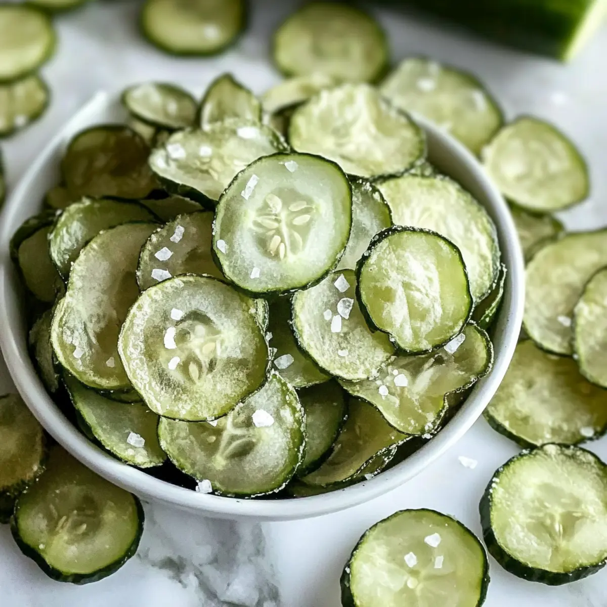 Gebackene Gurkenchips mit Salz- und Essiggeschmack