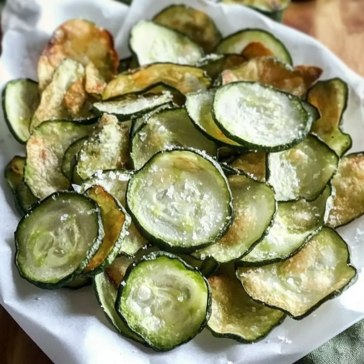 Gebackene Gurkenchips mit Salz- und Essiggeschmack