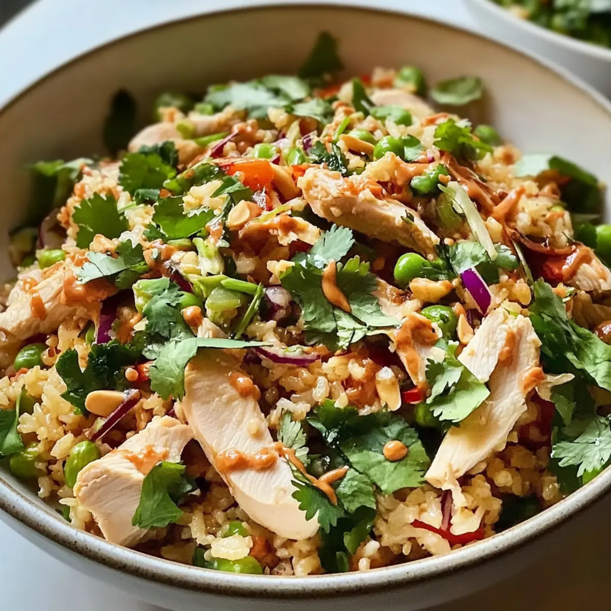 Hähnchen Knuspriger Reis Salat mit Erdnussdressing