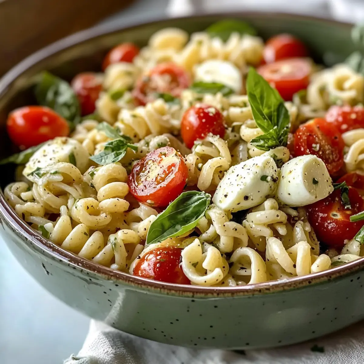Hohe Protein Caprese Nudelsalat für den Sommer