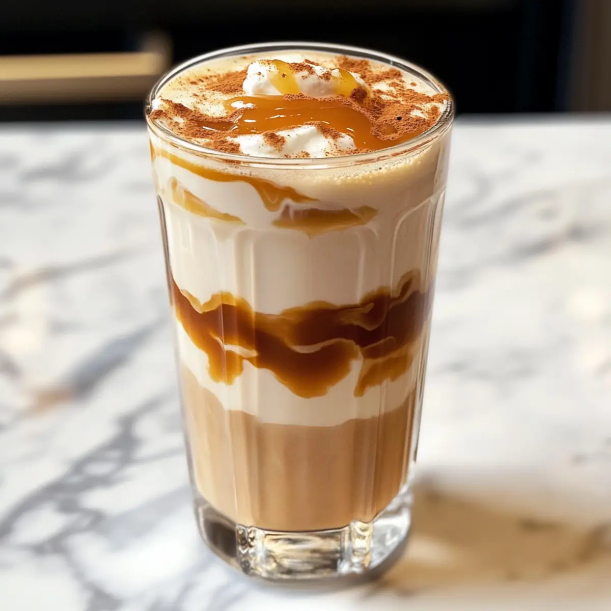 Eisgekühlter Karamell-Honig-Zimt-Latte für Zuhause